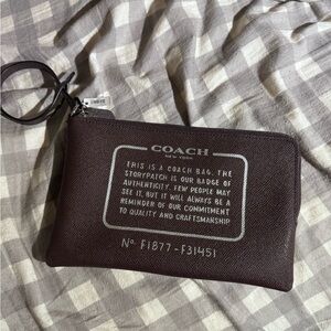 Coach Wristlet Pouch in Dark Brown with White Print NWT
